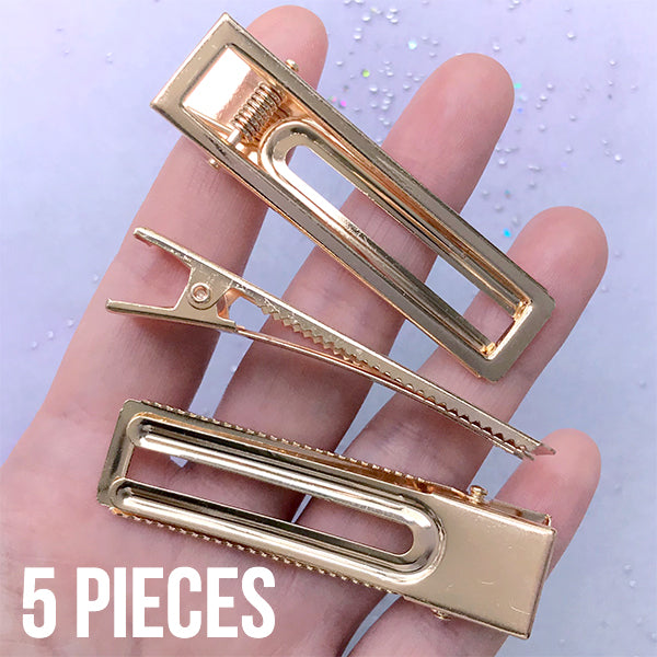 MiniatureSweet Rectangle Hair Clip Blanks | Glue on Alligator Clip for Resin Jewellery Making | Kawaii Hair Accessories DIY (Gold / 5 Pcs / 16mm x 60mm)